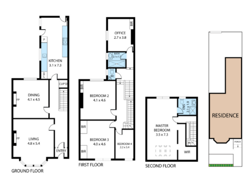 Professional black-and-white or colour floor plans, generated from Matterport Camera Scans